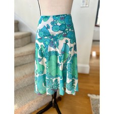 Vintage Y2K Turquoise Blue Italian Psychedelic Floral Asymmetric Midi Skirt 70s