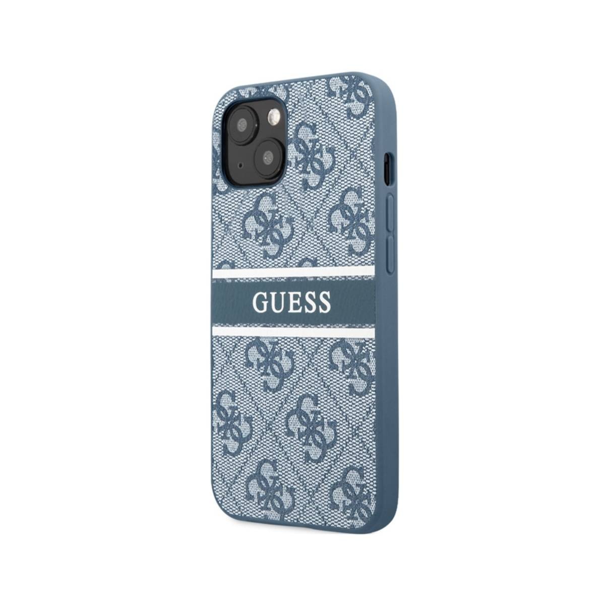 Coque pour iPhone 13 Guess Bleu Luxe et Texture Rayure 4G Exclusive