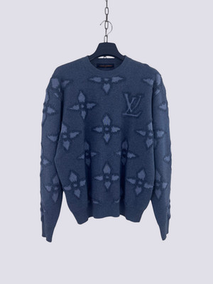 Louis Vuitton LV Monogram Textured Cotton Crewneck Sweatshirt Indigo Size M