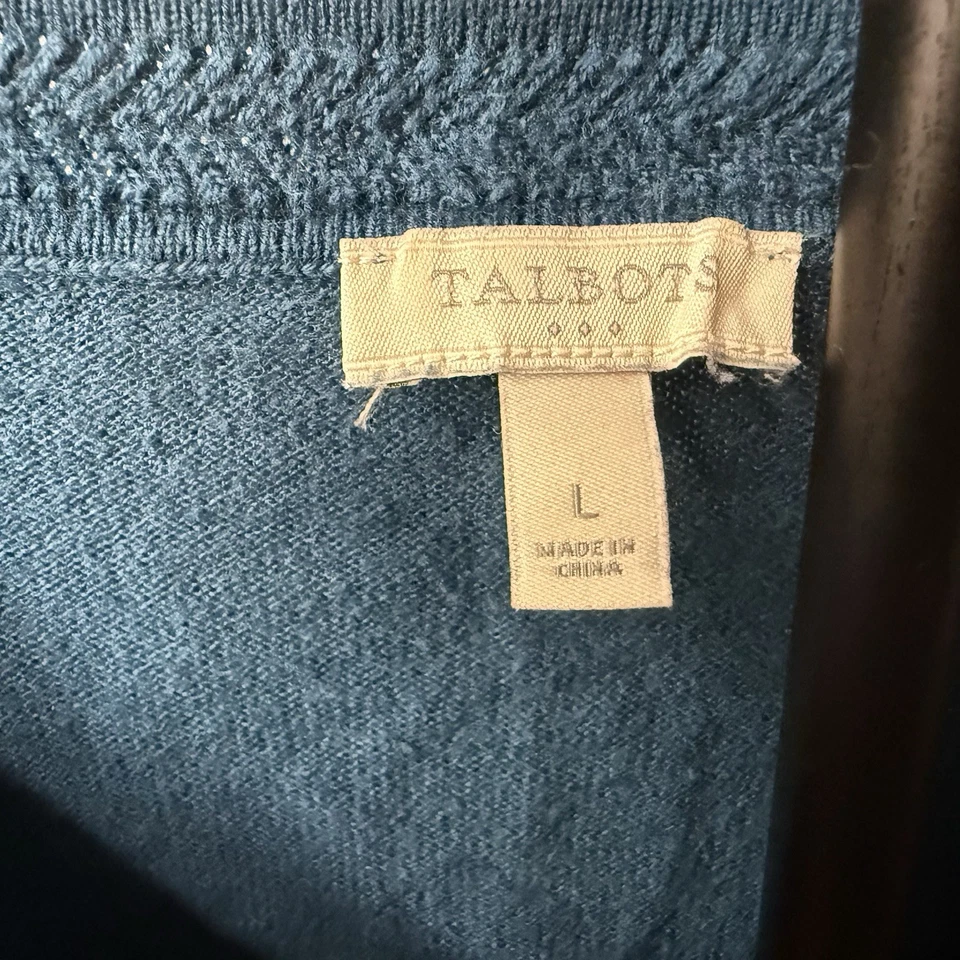Talbots 女式 Petite Teal V 领毛衣 Lrg 纽扣细节长袖针织 — 第 2/3 张图片