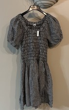 NWT Madewell Gingham Smocked Linen Blend Mini Sundress Size medium Puff Sleeve