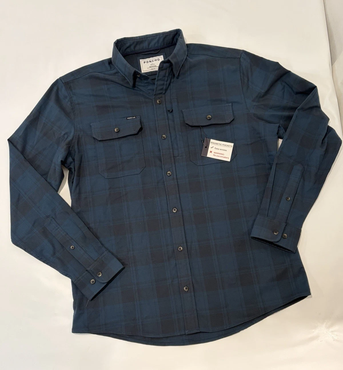 PONCHO NWT Mens L Slim Blue Plaid Long Sleeve Magnetic Pocket Flannel Shirt
Opens in a new window or