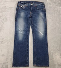 True Religion Jeans Mens 36 (Fit 37x34) Blue Ricky Straight Leg Distressed USA