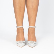 Ladies Womens Glitter Block Heel Court Shoes Ankle Strap Party Wedding Size 3-8