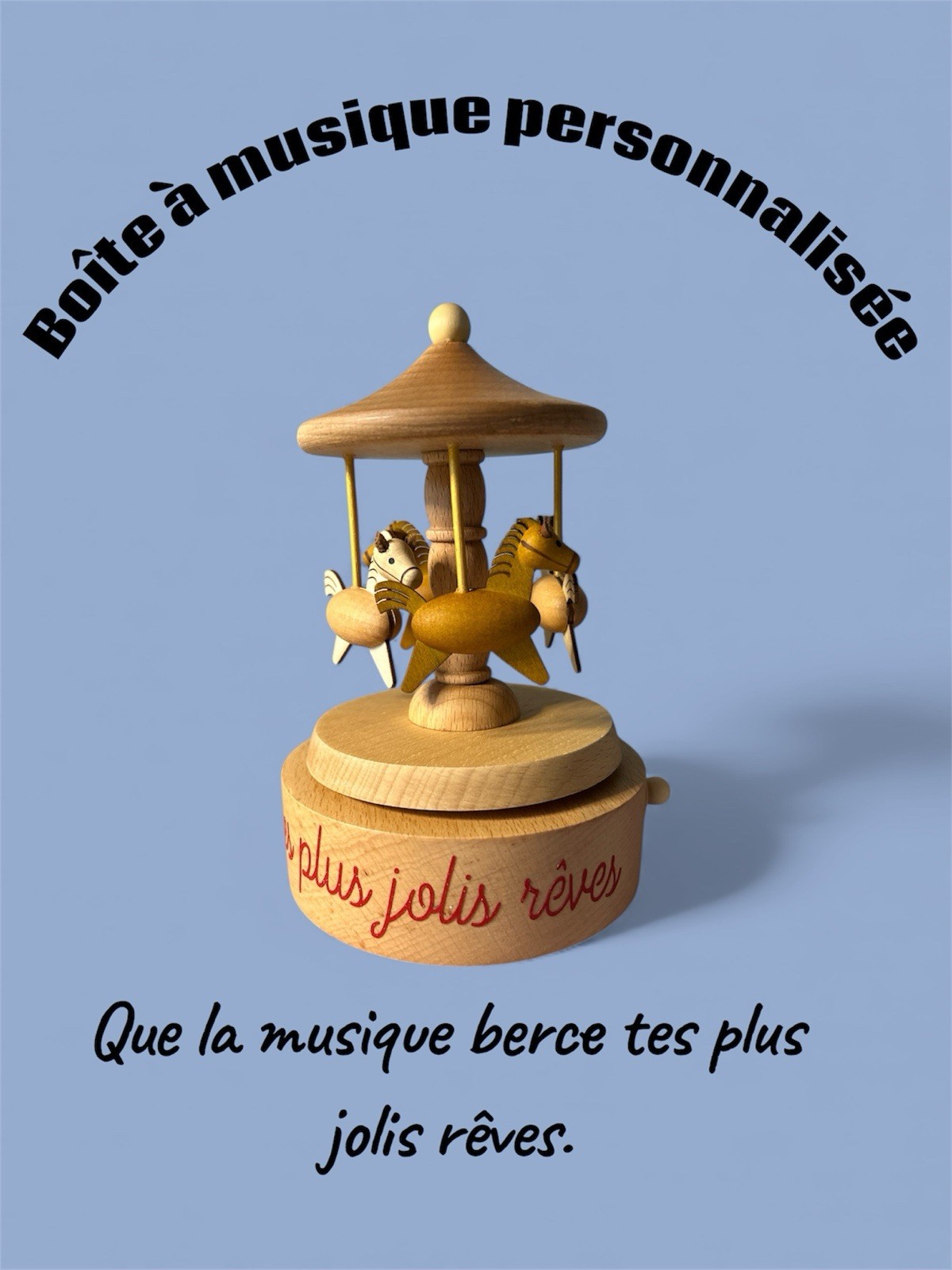 Carrousel à musique bébé personnalisé artisanal en bois naturel peint à la main