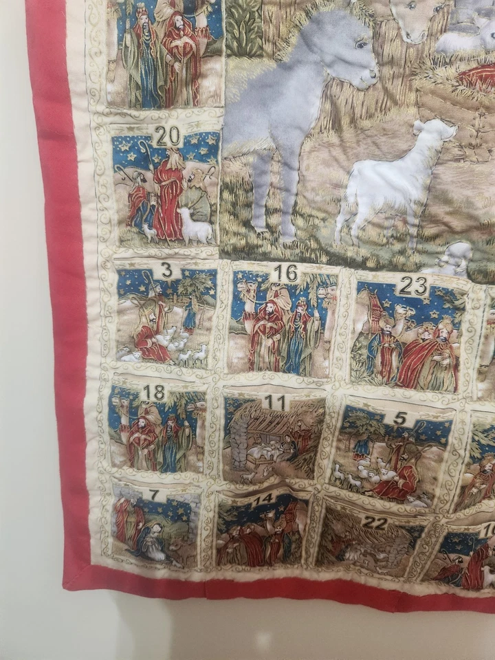 Christmas Advent Quilt Calendar Nativity Scene Handmade Multicolor Wall Decor - Image 4 of 4