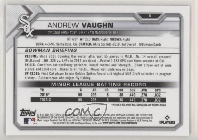 2021 Bowman Chrome Green Refractor 12/99 Andrew Vaughn #5 d4v