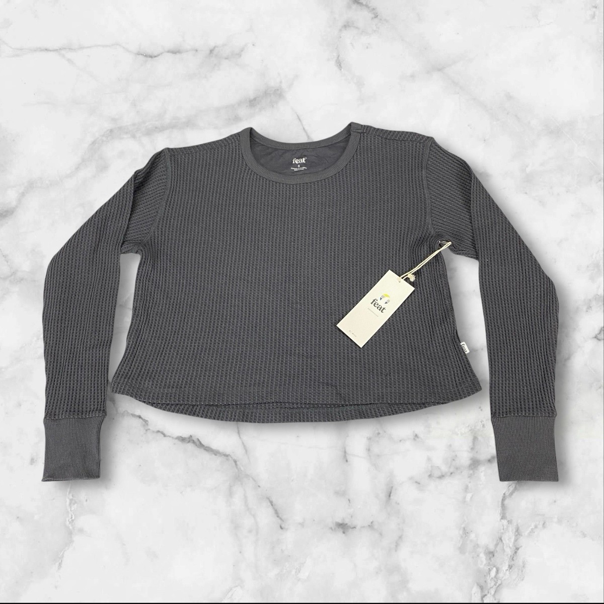 Feat Treecell Waffle Long Sleeve Cropped Tee Charcoal Gray