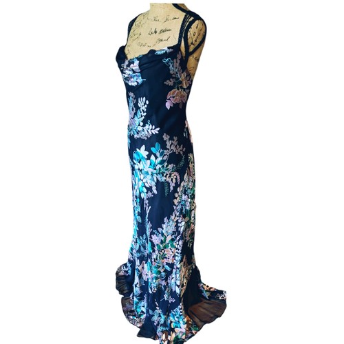 90s Y2K Monsoon Long Black Bias Cut Special Occ Dress UK 14/16 (US 12) - Picture 4 of 14