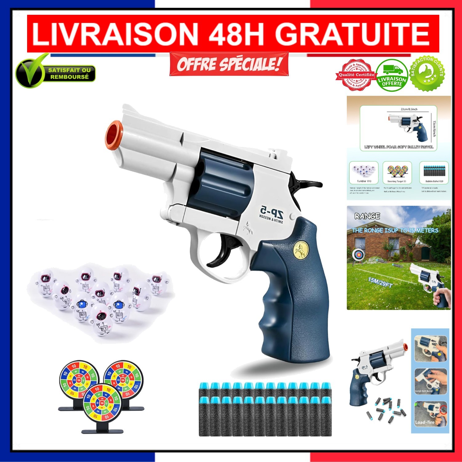 Pistolet à balles souples jouet mécanique de tir réaliste enfant 3-8 ans
