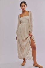 Free People Malina Embroidered Eyelet Maxi Dress Size XL Tea
