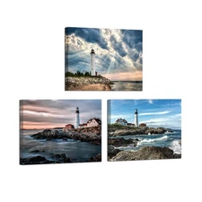 Lighthouse Painting Canvas Prints Ocean Landscape Coastal Beach View Modern A...