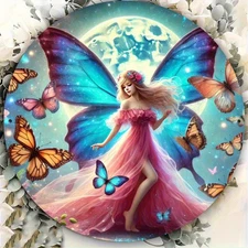 Magic Fairy And Butterfly Foil Template Round Wall Art