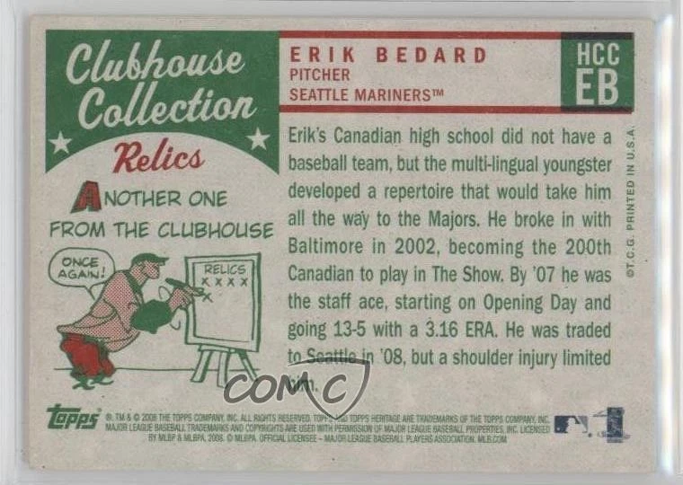 2008 Topps Heritage Clubhouse Collection Relic Erik Bedard #HCCEB - Image 2 of 2