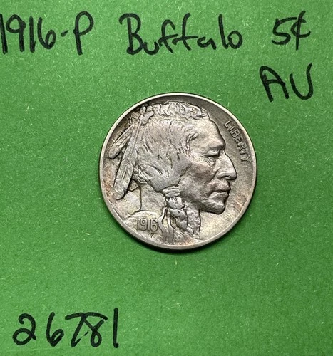 1916-P Buffalo 🦬 Indian Head Nickel 5c Cent Piece AU About Uncirculated