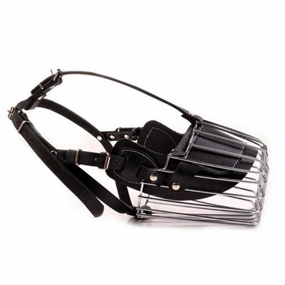 No Bite Bark Adjustable Straps Metal Wire Leather Basket Cage Dog Mouth Muzzle w