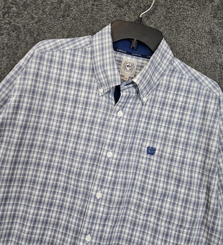 Cinch Hemd Herren mittelblau weiß kariert Button Down Langarm TOP - Bild 2 von 12