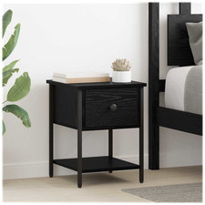 Bedside Table Black Oak 34x35.5x45cm Engineered Wood 1 Drawer Shelf Minimal UK