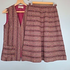 Vintage 70s Two Piece A Line Skirt Suit Waistcoat Boucle Moffat Weavers fit 10