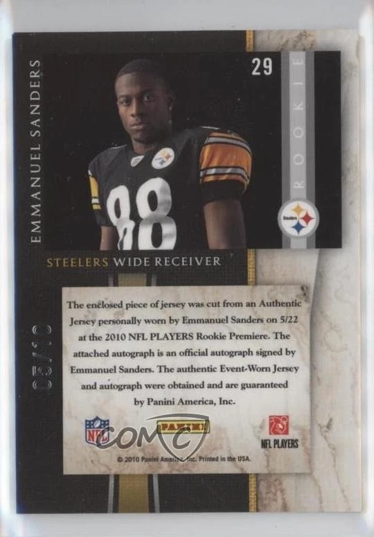 2010 Limited Die-Cut Jersey Number Signatures /10 Emmanuel Sanders #29 Auto RC - Image 2 of 2