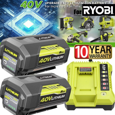 #ad 8.0Ah Battery 40 Volt for Ryobi 40V Lithium OP40602 Battery with LED Charger $55.00