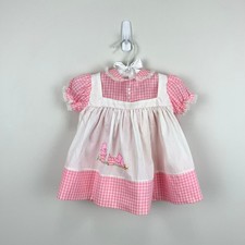Vintage Cherubs Pink Gingham Baby Chick Dress Baby Girl 9 Months