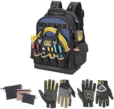 CLC Tool Backpack Set with Utility Bags & Grip Work Gloves Bundle