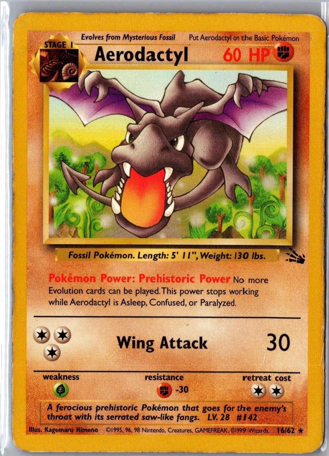 Aerodactyl 16/62 Rare Fossil Pokemon Unlimited Moderately Played