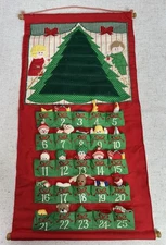 Vintage Countdown to Christmas Advent Calendar Fabric Plush Hook Loop Hanging