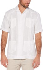Cubavera Men's Medium 100 Linen White Short-Sleeve 4-Pocket Guayabera Shirt NEW
