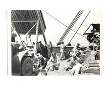 WWII WW2 Original Photo Soldiers on Boat with Military Vehicle 1940s READ 