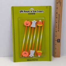 Halloween Pencils with Icon Erasers 6 Pack Pumpkin Ghost Candy Corn Party Favors