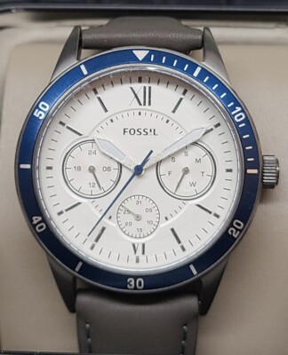 Fossil Men's Flynn Sport Multifunction Gray Leather White Dial BQ2341 Watch 