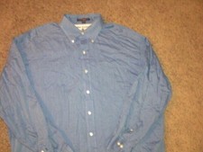 TOMMY HILFIGER blue cotton long sleeve button front shirt 17.5 x 34/35
