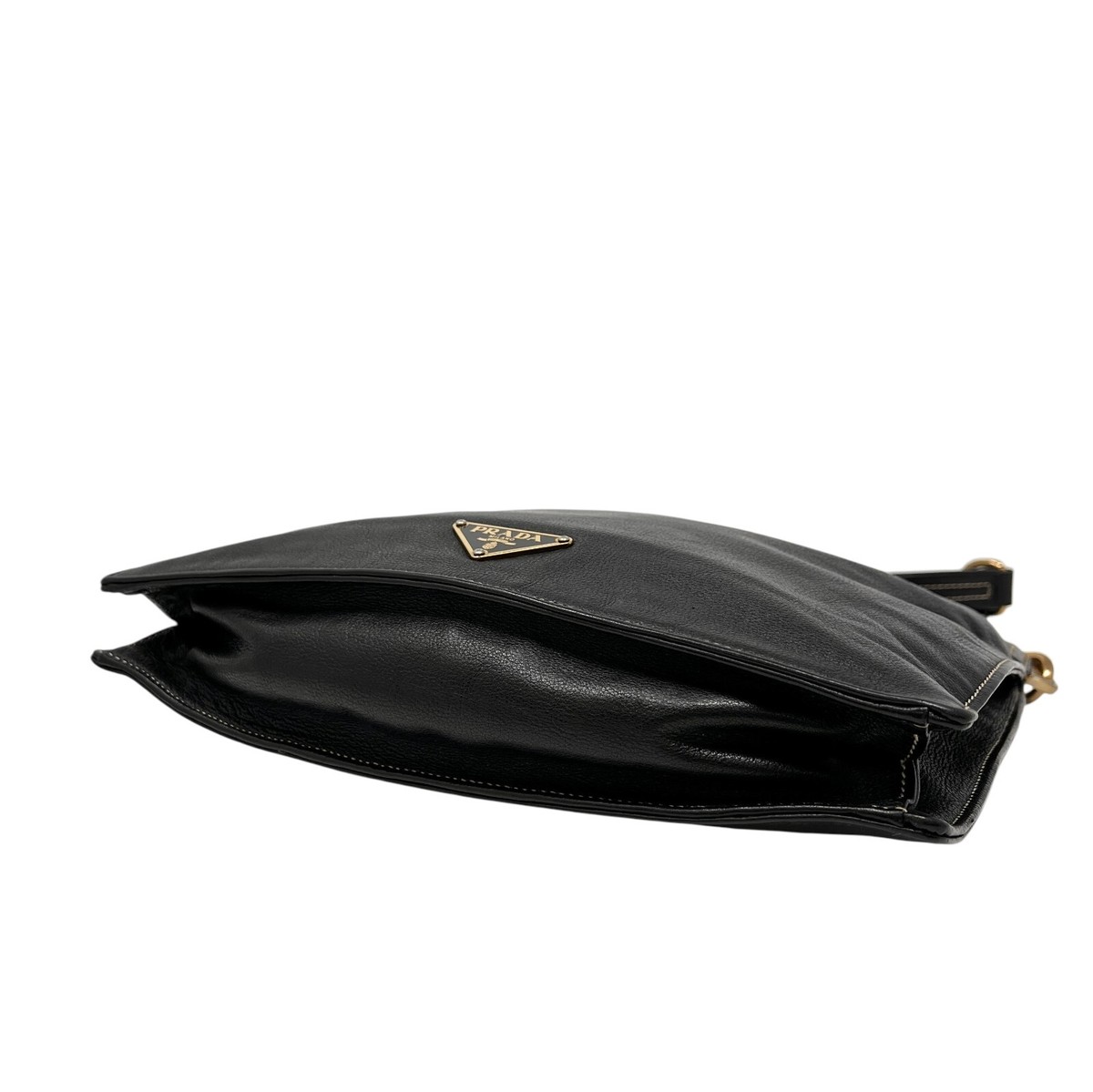 PRADA Vintage Logo Shoulder Bag Square Stitch Magnetic Black Gold