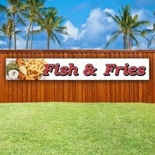 FISH AND FRIES XXL Banner Advertising Vinyl Flag Sign Many LARGE SIZES FOOD
