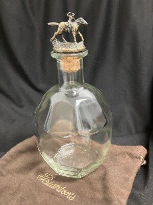 BLANTONS EMPTY BOURBON BOTTLE DECANTER W/ RACE HORSE CORK STOPPER AND BAG