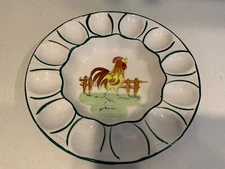Vintage Deviled Egg Serving Dish 10" Painted Ceramic Rooster Chicken Plate Japan