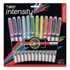 BIC Intensity Permanent Markers 12 Count Assorted Ultra Fine Point Snap Cap