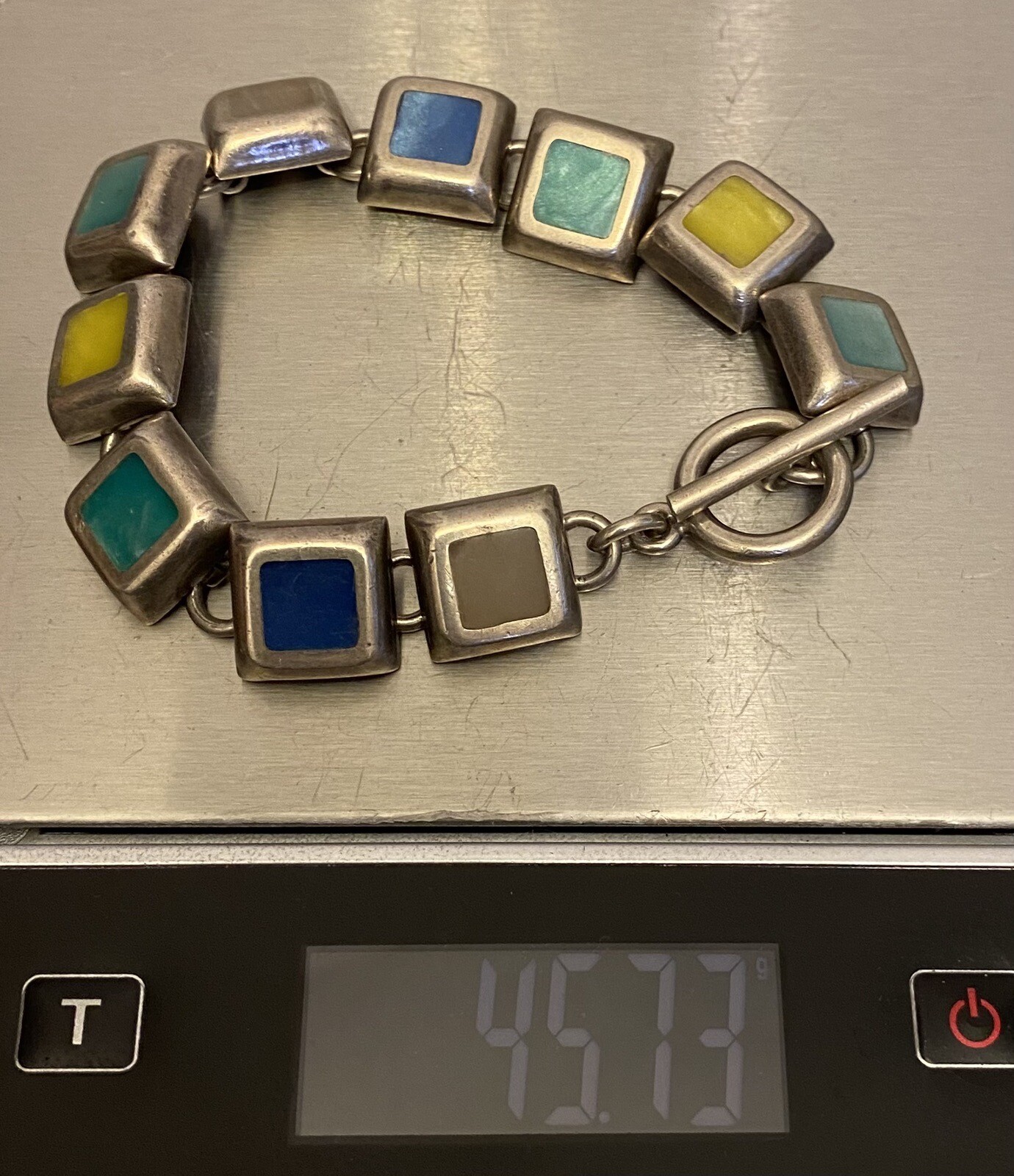 Vintage Sterling Silver Chunky Toggle Bracelet Mu… - image 17