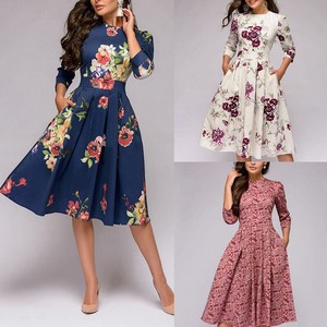 Women-039-s-Summer-Floral-Dress-Tunic-A-Line-Half-Sleeve-Flower-Print-Swing-Dresses