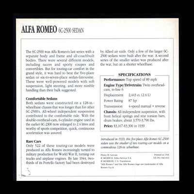 1939-1943 Alfa Romeo 6C 2500 Sedan ATLAS EDITION Classic Car Info
