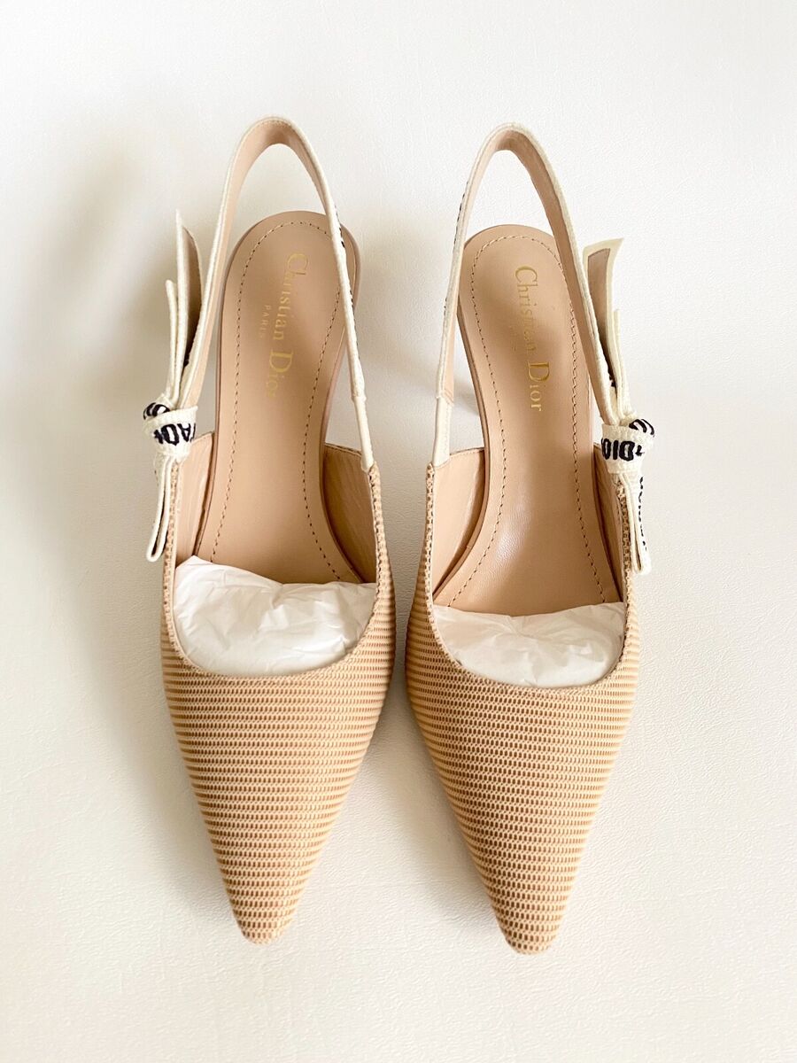 CHRISTIAN DIOR J'ADIOR FABRIC & RIBBON BEIGE KITTEN HEEL CHRISTIAN DIOR J'ADIOR FABRIC & RIBBON BEIGE KITTEN HEEL