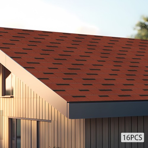 16 piezas tejas de techo de asfalto impermeables de 5,3 mm de espesor tejas rectangulares rojas - Imagen 8 de 19