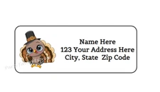 30 TURKEY THANKSGIVING PERSONALIZED RETURN ADDRESS LABELS 1 in X 2.625 in