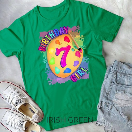 Birthday Girl 7 Year Old Art Painting Party 7th Birthday Unisex T-shirt - Picture 2 of 11