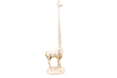 Whitewashed Cast Iron Giraffe Extra Toilet Paper Stand 19''