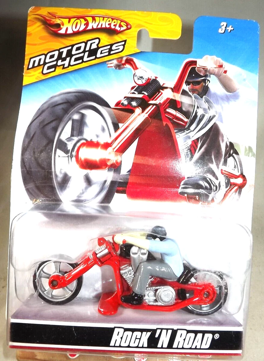 2008 Hot Wheels Motor Cycles ROCK N ROAD Red w Rider w Silver MC5 Spoke Wheels