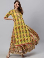 Indian dress; Women Indian Straight Floral Printed Pure Cotton Kurta with Skirt