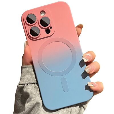 For iPhone 16 15 14 13 12 Pro Max Gradient TPU Magnetic Case with Lens Protector